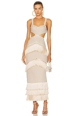 Metallic Knit Maxi Dress with Fringe Trim | FWRD 