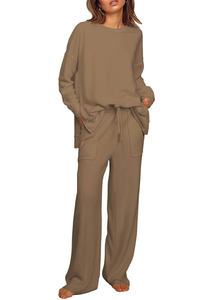 ETCYY NEW Lounge Sets for Women 2 Piece Outfits with Side Split Sweatshirt Tops and Wide Leg Swea... | Amazon (US)
