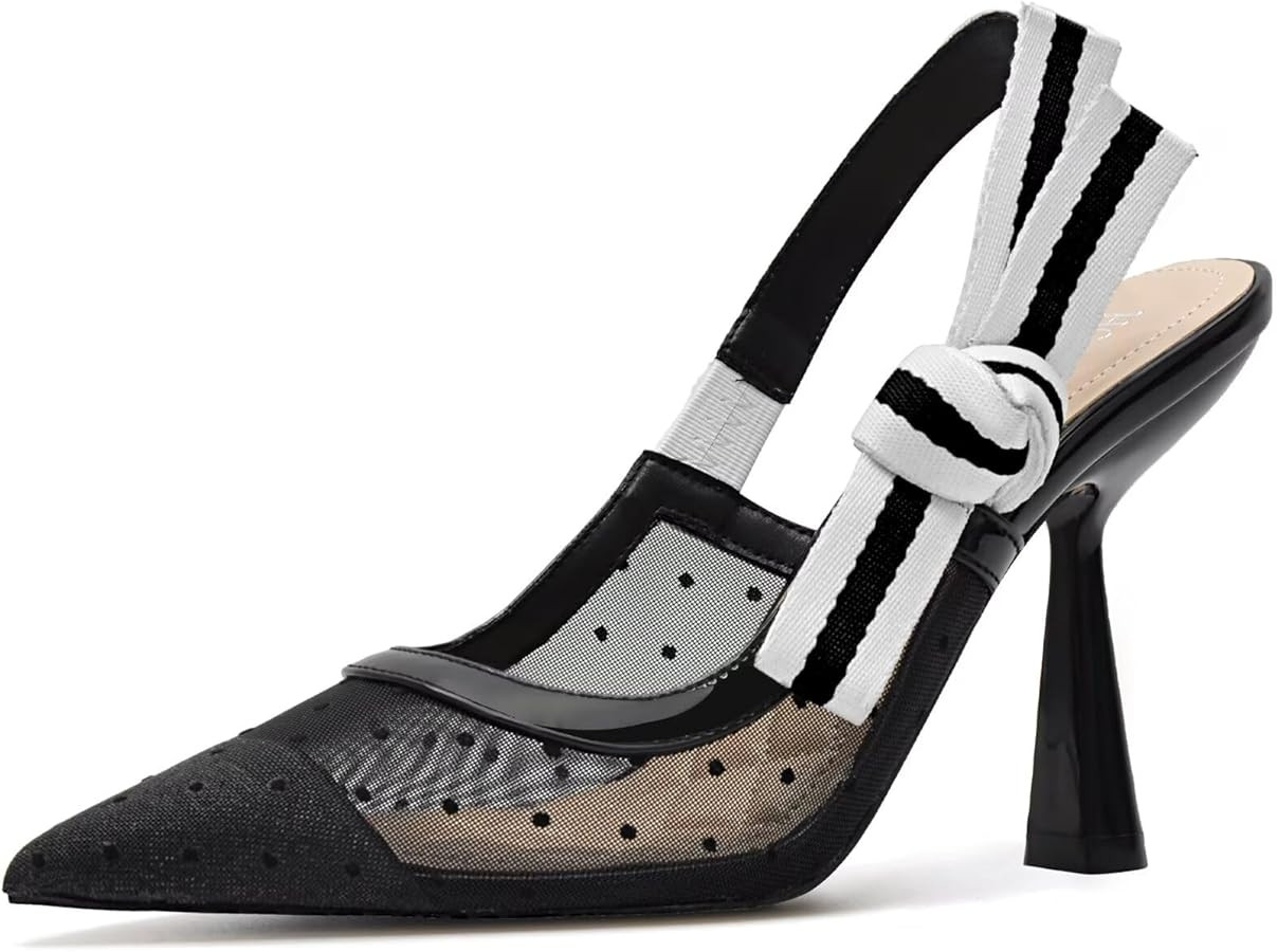 HOCHFART Slingback Heels for Women Closed Pointed Toe High Heels Bowknot Knitted Dress Work Weddi... | Amazon (US)