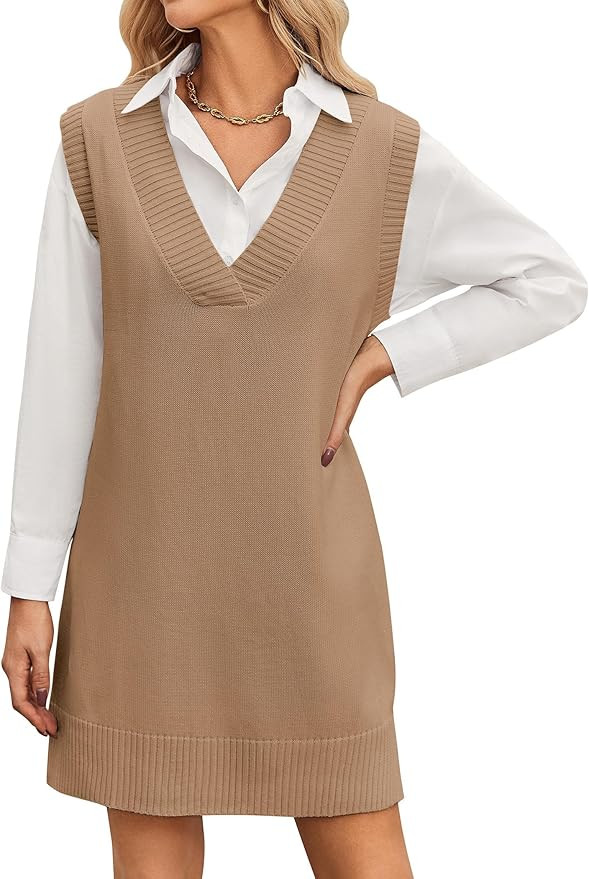 Zeagoo Women's Oversized Sweater Vest Dress V Neck Knit Pullover Sweater Vest Sleeveless Sweater ... | Amazon (US)