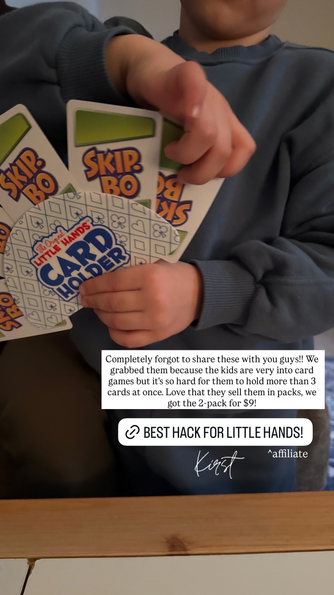 Completely forgot to share these with you guys!! We grabbed them because the kids are very into card games but it's so hard for them to hold more than 3 cards at once. Love that they sell them in packs, we got the 2-pack for $9! ^affiliate