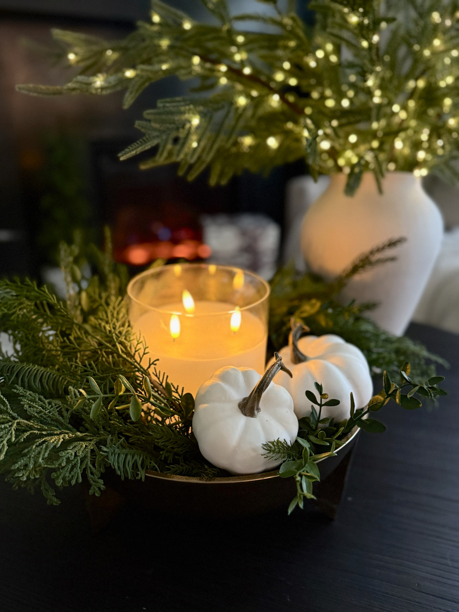 ✨FALL TO WINTER · TIMELESS CENTERPIECE TRANSITION✨
This elegant Amazon centerpiece bridges the seasons beautifully—soft white pumpkins nestled among rich winter greenery. The balance of warm fall tones and cool holiday textures creates an effortlessly elevated look for your dining table or entryway.

#TheHillaryStyle #LuxuryHomeDecor #FallDecor #WinterDecor #HolidayTable #CenterpieceIdeas #ModernOrganic #NeutralHome #AmazonHome #SeasonalStyling #DesignerLookForLess #ElegantInteriors #TabletopDecor #InteriorInspo #AffordableLuxury 

 #LTKSeasonal #LTKOver40 #LTKStyleTip