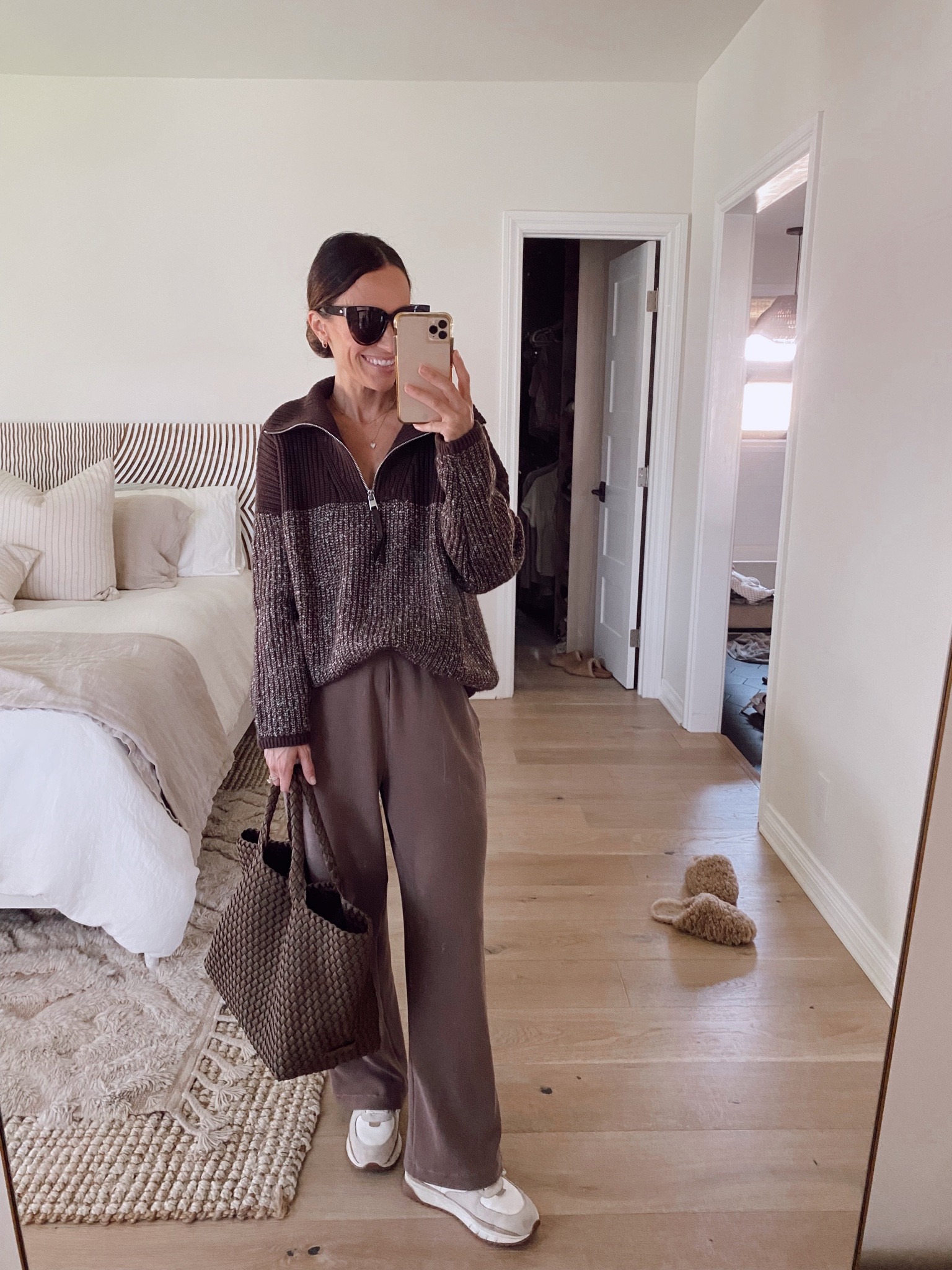 Brown outfit for fall 
Varley 1/2 zip- substantial weight; keeps you very warm, runs tts 
Waffle knit wide legged pants- a great lounge option to the trouser trend, more casual; still elevated (if between sizes, size down, I did have to hem these)
Trainer sneakers 20% off with code ITSYBITSYINDULGENCES20 

#LTKsalealert #LTKstyletip