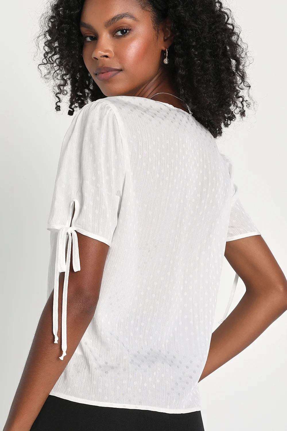 Pursuing Perfection Ivory Polka Dot Button-Up Short Sleeve Top | Lulus (US)