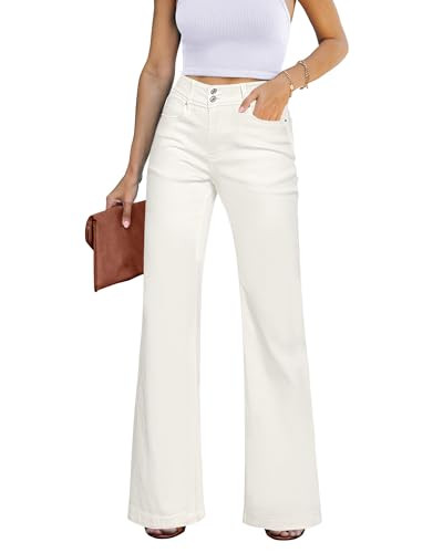 GRAPENT Womens Jeans Size 8 White Flare Jeans Women's High Waisted Jeans Cute Womens Jeans Womens Outfits Dressy Casual High Waisted Flare Pants for Women Cream White Size Medium US Size 8 to Size 10 | Amazon (US)