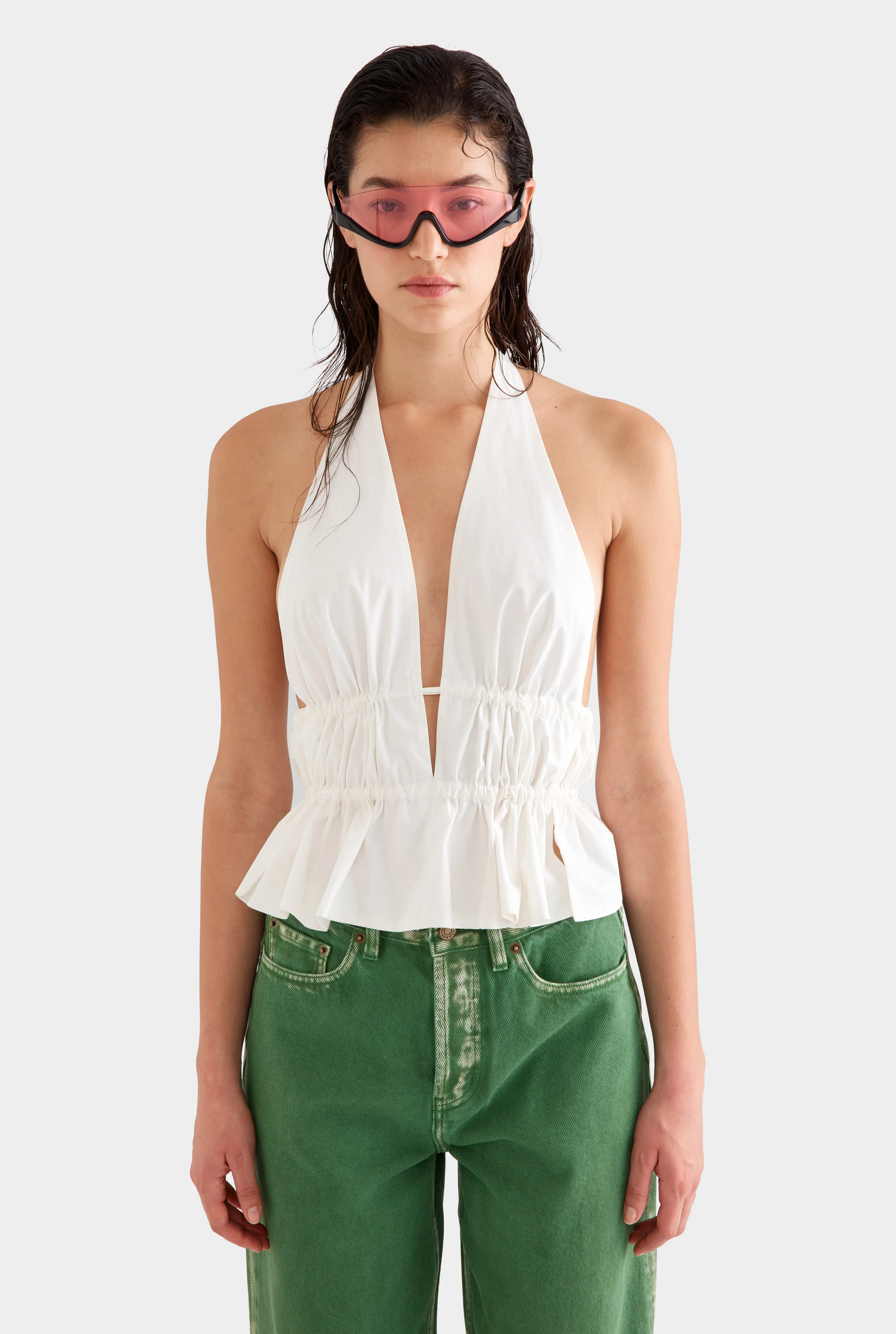 Womens Cotton Poplin Halter Top White | Venroy | Venroy AU
