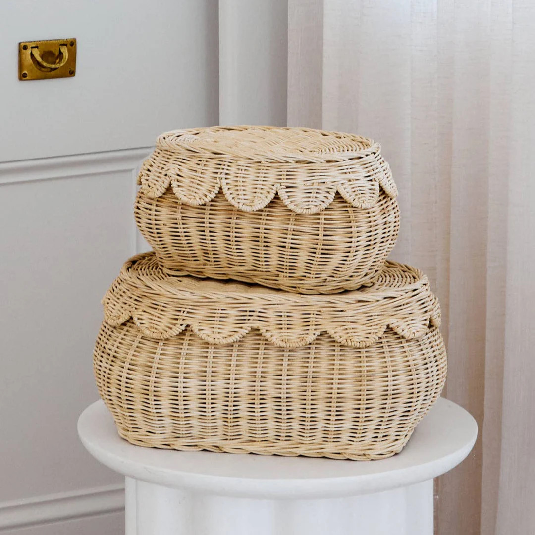 Flora Rattan Scallop Basket Set | Atlas Grey