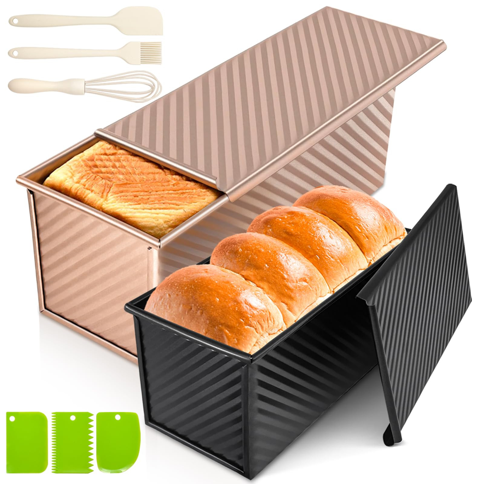 Dipanist 2Pack Pullman Loaf Pans with Lids – 2.2 LB & 1 LB Dough Capacity, Non-Stick Carbon Ste... | Amazon (US)