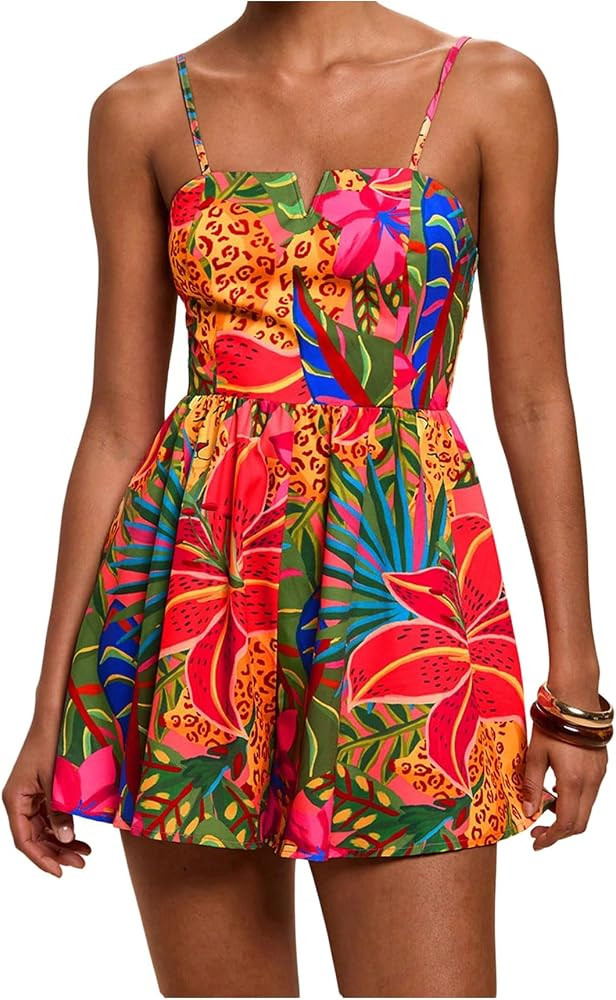 Milumia Women's Tropical Floral Print Wide Leg Romper Spaghetti Strap Vacation Short Jumpsuits | Amazon (US)