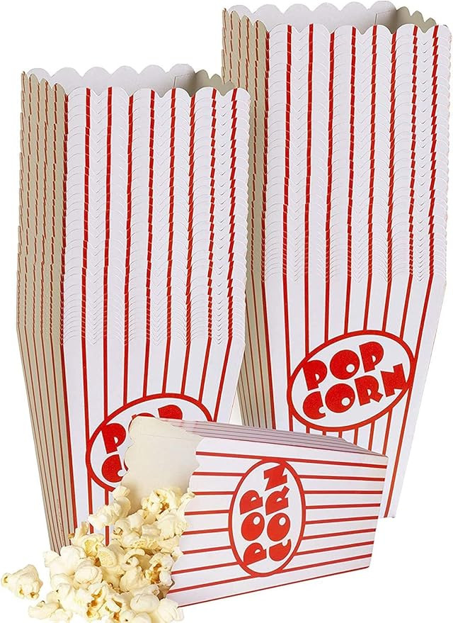 Movie Night Popcorn Boxes for Party (80 pack) - Red and White Paper Bucket Bags for Popcorn Machi... | Amazon (US)