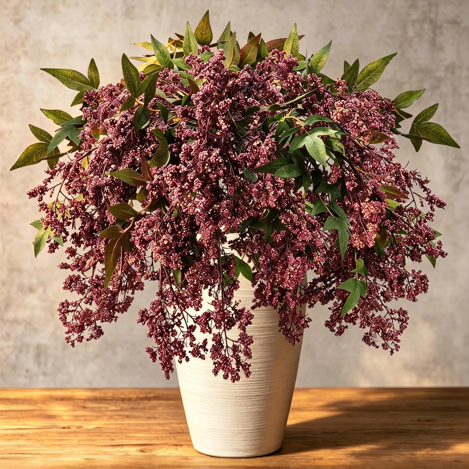 43 Inch Artificial Nandina Berry Stems for Vase, Realistic Fall Floral Stems Faux Fall Flowers Branches for Table, Farmhouse, Harvest, DIY Bouquet, Mantel, Home Autumn Decor, 2 Pcs (Greyish Purple) | Amazon (US)