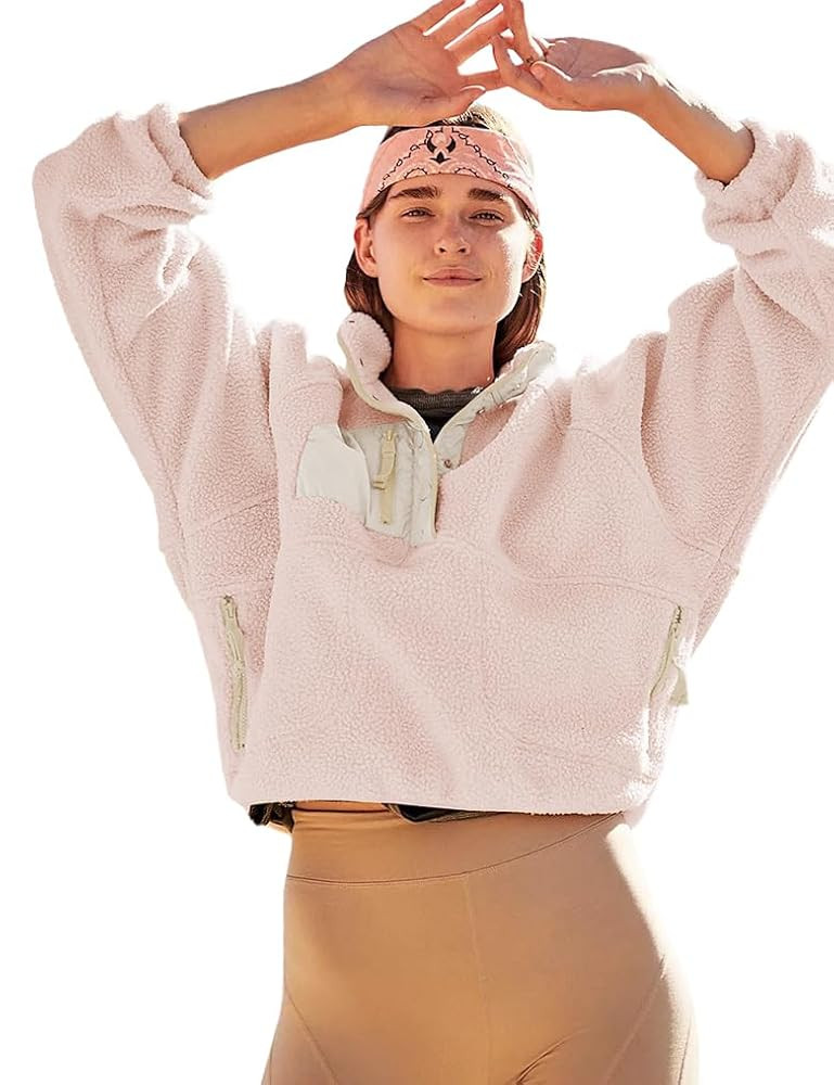 Aoang Womens Oversized Sherpa Jacket Fuzzy Fleece Teddy Coat with Pockets Colorblock | Amazon (US)