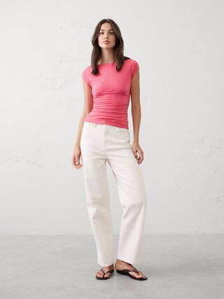 Soft Stretch Cap-Sleeve Ruched Top | Banana Republic Factory