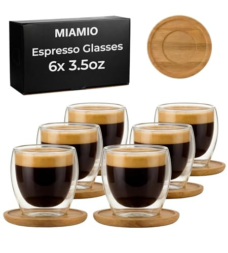 MIAMIO - Set of 6 espresso cups/double-walled espresso glasses/without handles/with saucers/glass/thick-walled/made of borosilicate glass (3.5 oz) | Amazon (US)
