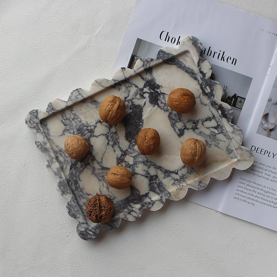 Genuine Calacatta Viola Scalloped Marble Tray 10.8"x8", Rectangle Luxury Vanity Tray for Bathroom... | Amazon (US)