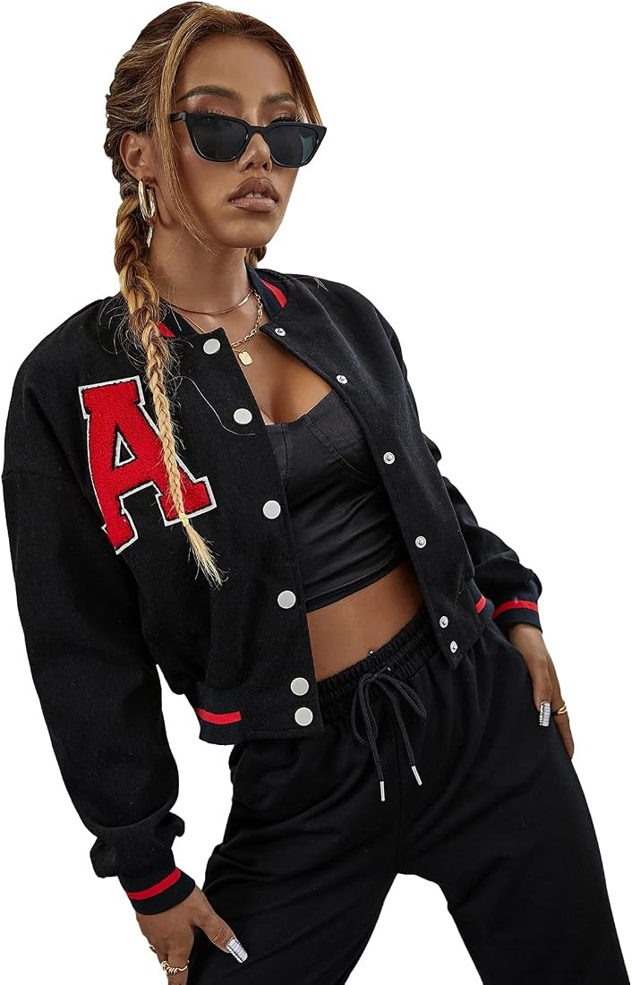 MakeMeChic Women's Casual Button Down Long Sleeve Letter Print Jacket Outerwear | Amazon (US)