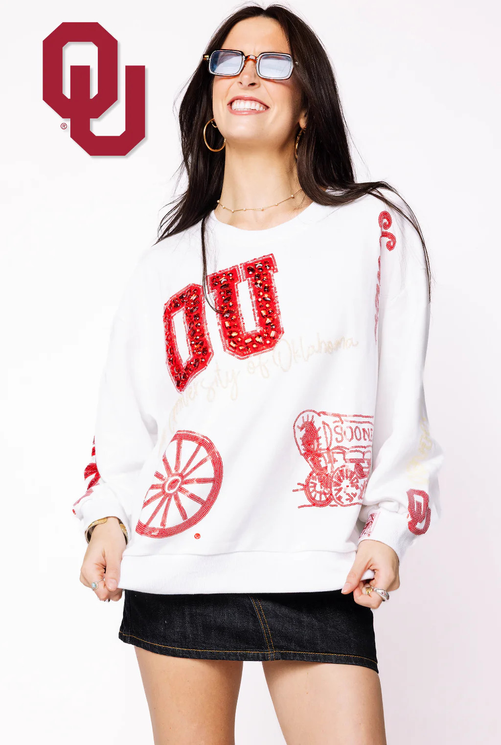 Licensed Oklahoma Big Icons Scattered All Over Sweatshirt | Queen of Sparkles