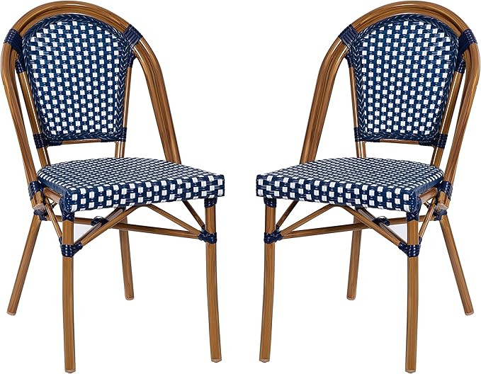 Flash Furniture Bordeaux Set of 2 Indoor/Outdoor Commercial Bistro Stack Chairs - Navy/White PE R... | Amazon (US)