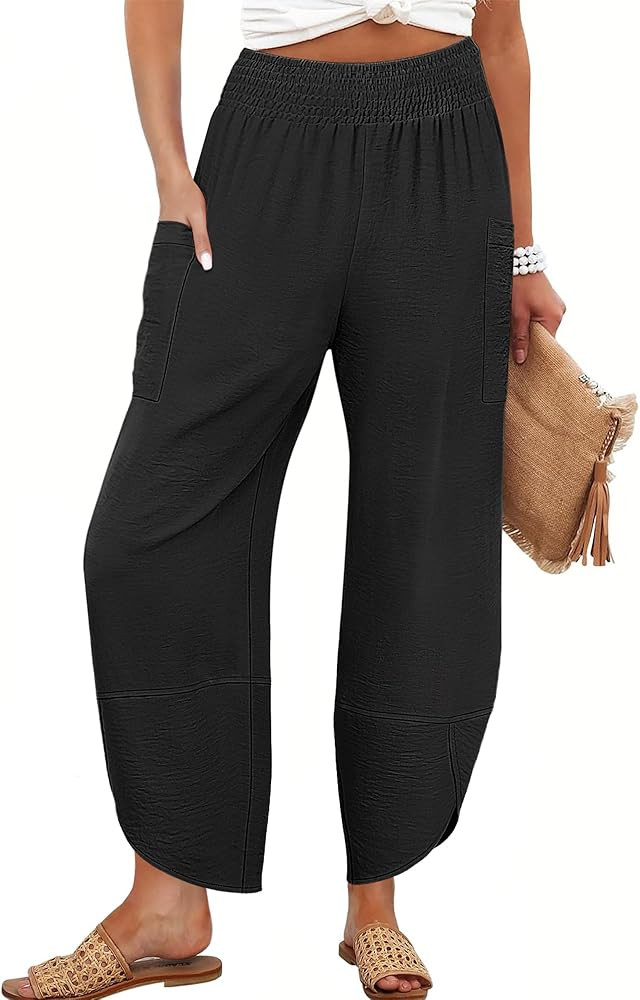 ANRABESS Womens Wide Leg Palazzo Capri Pants 2026 Summer Casual High Waisted Barrel Lounge Flowy ... | Amazon (US)