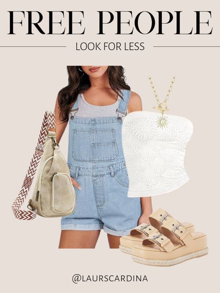 This Free People inspired look for less includes a white tube top under denim overalls, a tan sling bag, gold necklace, and slide sandals.

Ootd, free people inspired, Amazon fashion, summer outfit, spring outfit, casual outfit ideaas

#LTKfindsunder50 #LTKstyletip #LTKshoecrush