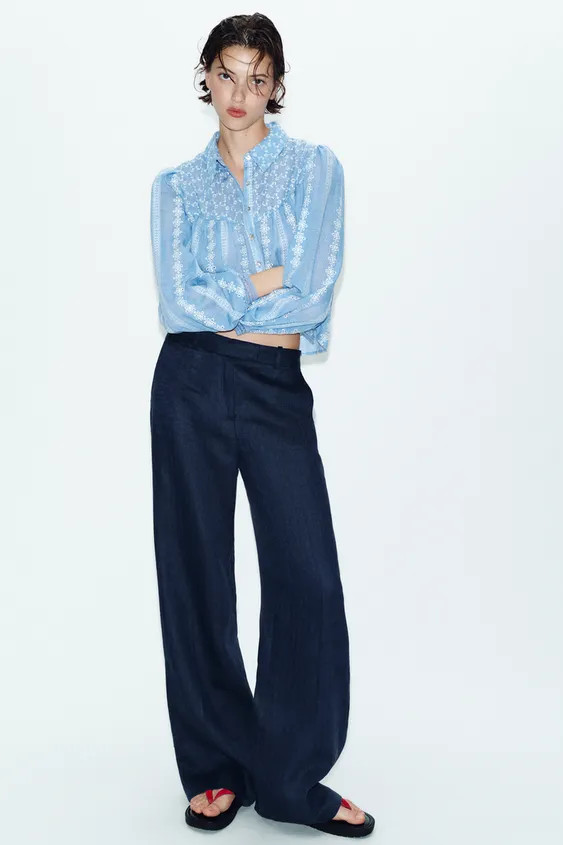 ROMANTIC EMBROIDERED EYELET BLOUSE | Zara US