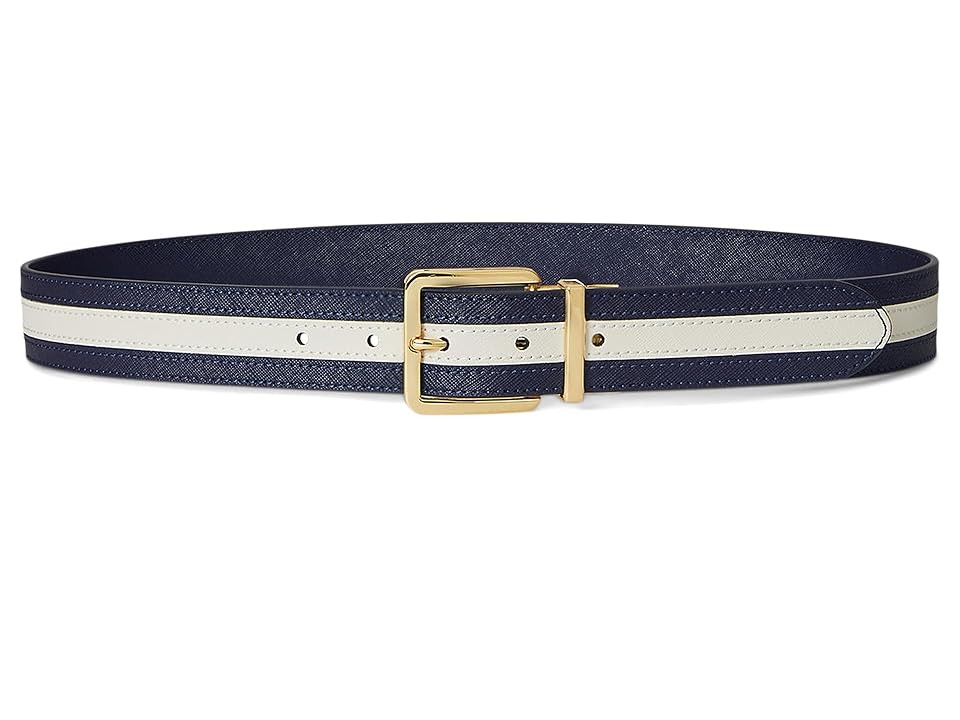 Lauren Ralph Lauren Two-tone Reversible Crosshatch Belt Women's Belts Refined Navy/Soft White : MD (34" Waist), Leather | Zappos