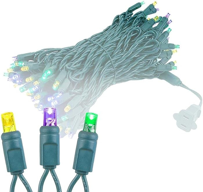 Novelty Lights 50ft 100 LED Yellow/Purple/Green Mardi Gras Lights Outdoor/Indoor, 6" Spacing, Gre... | Amazon (US)