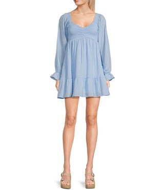 Long Sleeve Smocked Babydoll Dress | Dillard's
