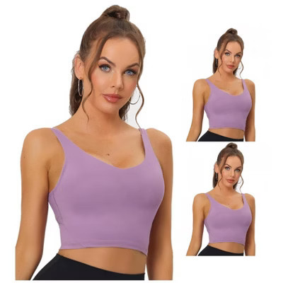 INSPIRE CHIC Women's Workout Fitness Longline Wireless Padded Yoga Sports Bra 3 Packs 3 Purple Large | Target