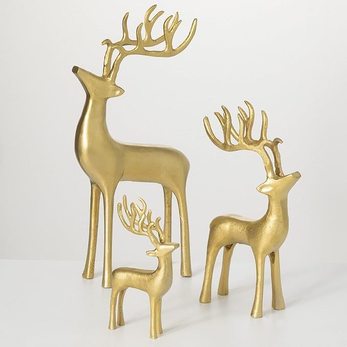 Antique Brass Deer Figurine Set of 3 Gold Metal | Amazon (US)