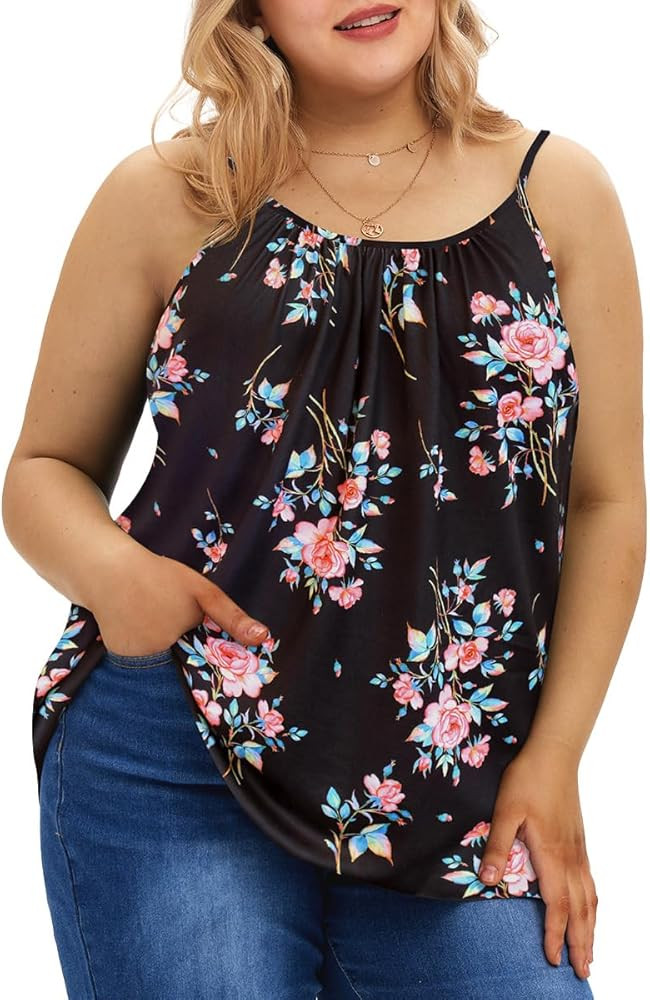 RITERA Women's Plus Size Tank Tops Flowy Tops Adjustable Strappy Loose Shirts XL-5XL | Amazon (US)