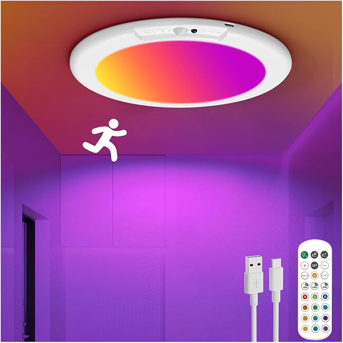 Rechargeable Motion Sensor Ceiling Light with Remote, Wireless Battery Operated Closet Light with... | Amazon (US)