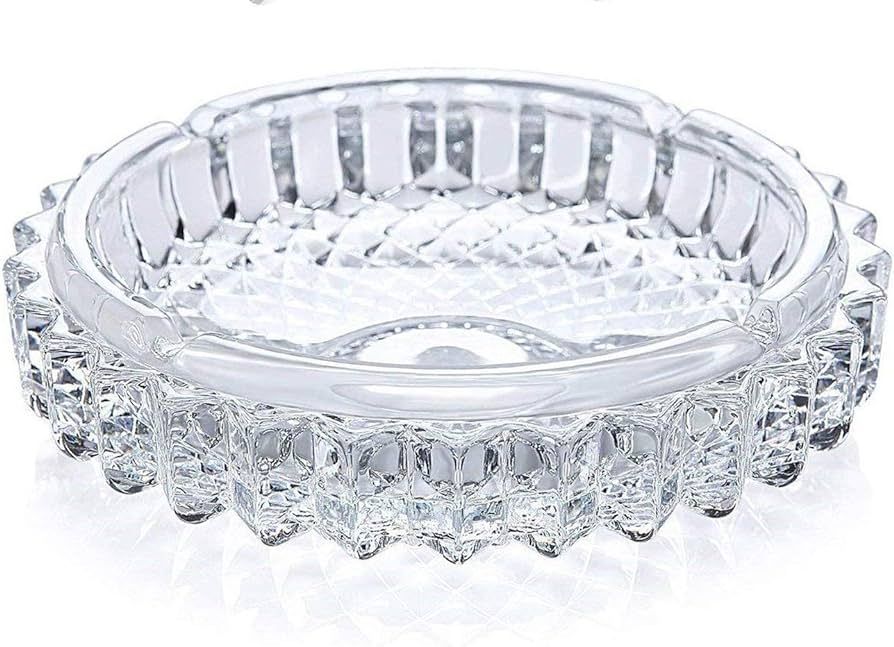 Crystal Cigar and Cigarette Heavy Glass Tabletop Ashtray, Glass Ash Tray, Round Tabletop, Glass A... | Amazon (US)