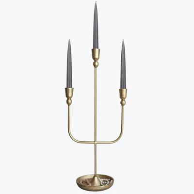 20.5" Tall Brass Finish Metal Candelabra With 3 Candlestick Holders | Wayfair North America
