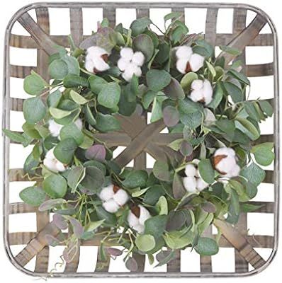 WANNA-CUL 20" Farmhouse Fall Wreath for Front Door with Square Tobacco Basket, Cotton,Green Eucal... | Amazon (US)