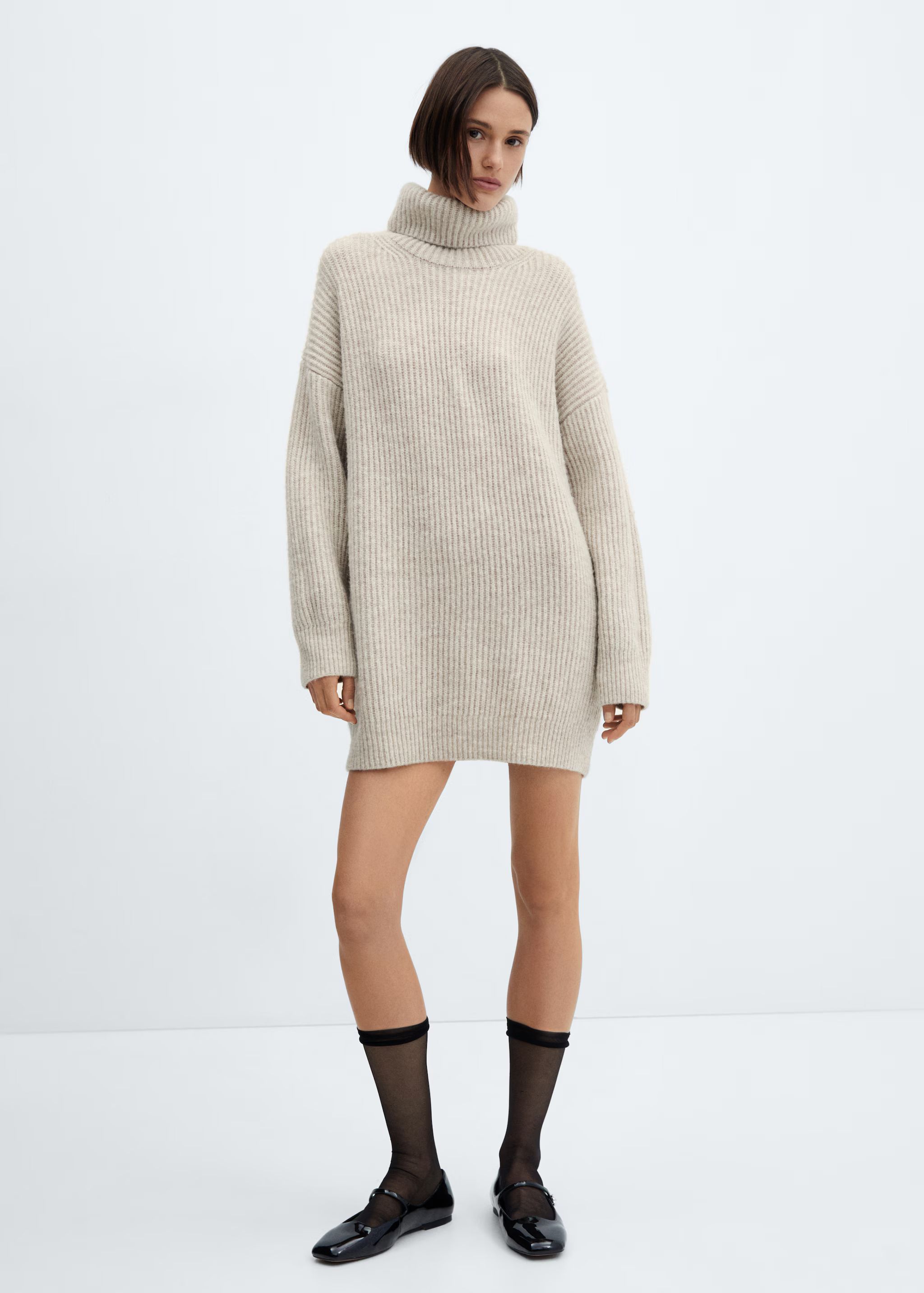 Ribbed turtleneck dress  - Woman | MANGO USA | MANGO (US)