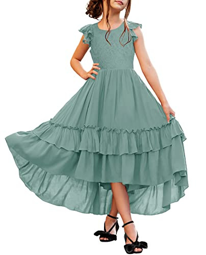 HOSIKA Girls Lace Boho Flower Girl Dress Ruffle Sleeve A-Line Formal Dresses for Wedding Party 6-... | Amazon (US)