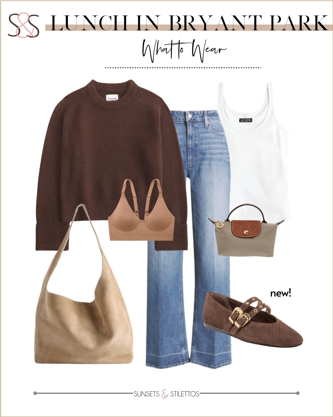 Brown layers and wide-leg denim make the perfect combo for a cozy lunch in the city. Add a suede tote and loafers for a polished finish that’s still comfortable enough for walking around Bryant Park.

Sunsets and Stilettos brown sweater outfit, wide leg jeans fall outfit, suede tote bag, brown loafers women, NYC fall fashion, polished casual style over 40, neutral fall outfit ideas

#LTKOver40 #LTKWorkwear #LTKautumn