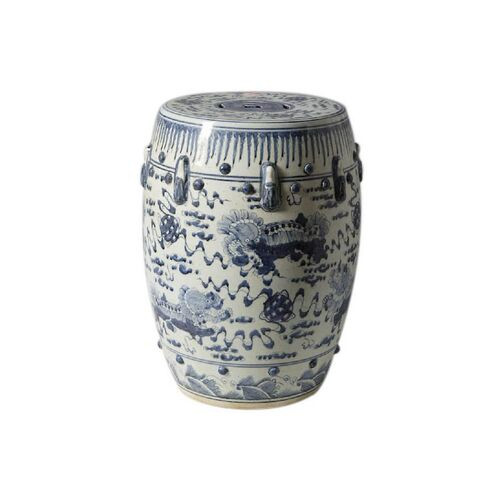 Lion-Motif Garden Stool, Blue/White | One Kings Lane