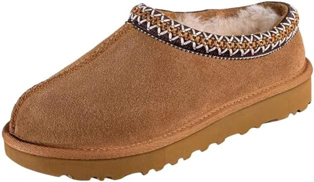Women's Slipper Slip On For Women Suede Leather Indoor/Outdoor Comfy Fur Fleece Lined Short Mini ... | Amazon (US)