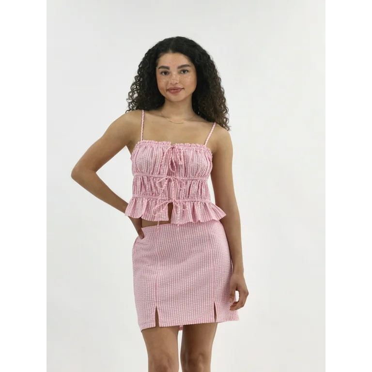 No Boundaries Women's Tie Front Top and Slit Mini Skirt Set, 2-Piece, Sizes XXS-XXL | Walmart (US)