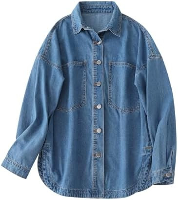 LifeShe Women Denim Shirt Jean Jacket Oversize Button Down Shirt Long Sleeve Jean Tops Trendy Sha... | Amazon (US)