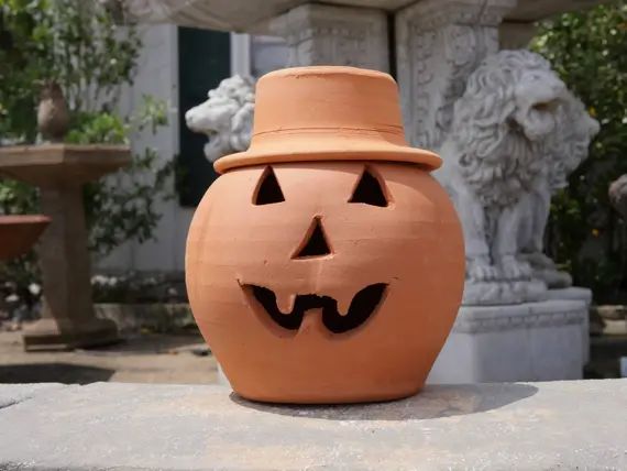 2 Gallon Terra Cotta Jack-o'lantern Pumpkin With Hat From - Etsy | Etsy (US)