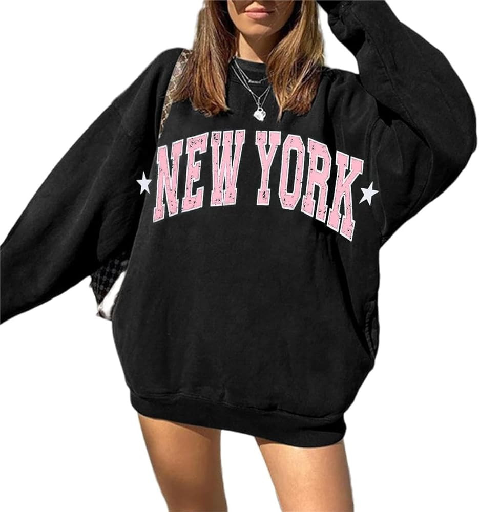 LilyCoco Womens Oversized Crewneck Sweatshirts Los Angles Graphic Long Sleeve Pullover Shirt | Amazon (US)