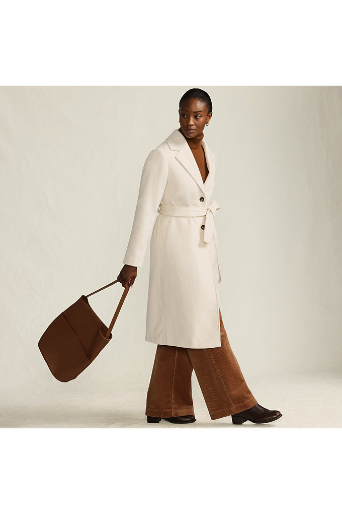 Women's Petite Wool Wrap Long Coat - Lands' End - Ivory - L | Lands' End (US)