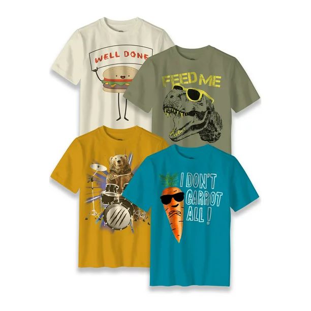 Wonder Nation Carrot Bear Dino Burger Boys Short Sleeve Graphic T-Shirt Bundle, 4-Pack, Sizes 4-1... | Walmart (US)