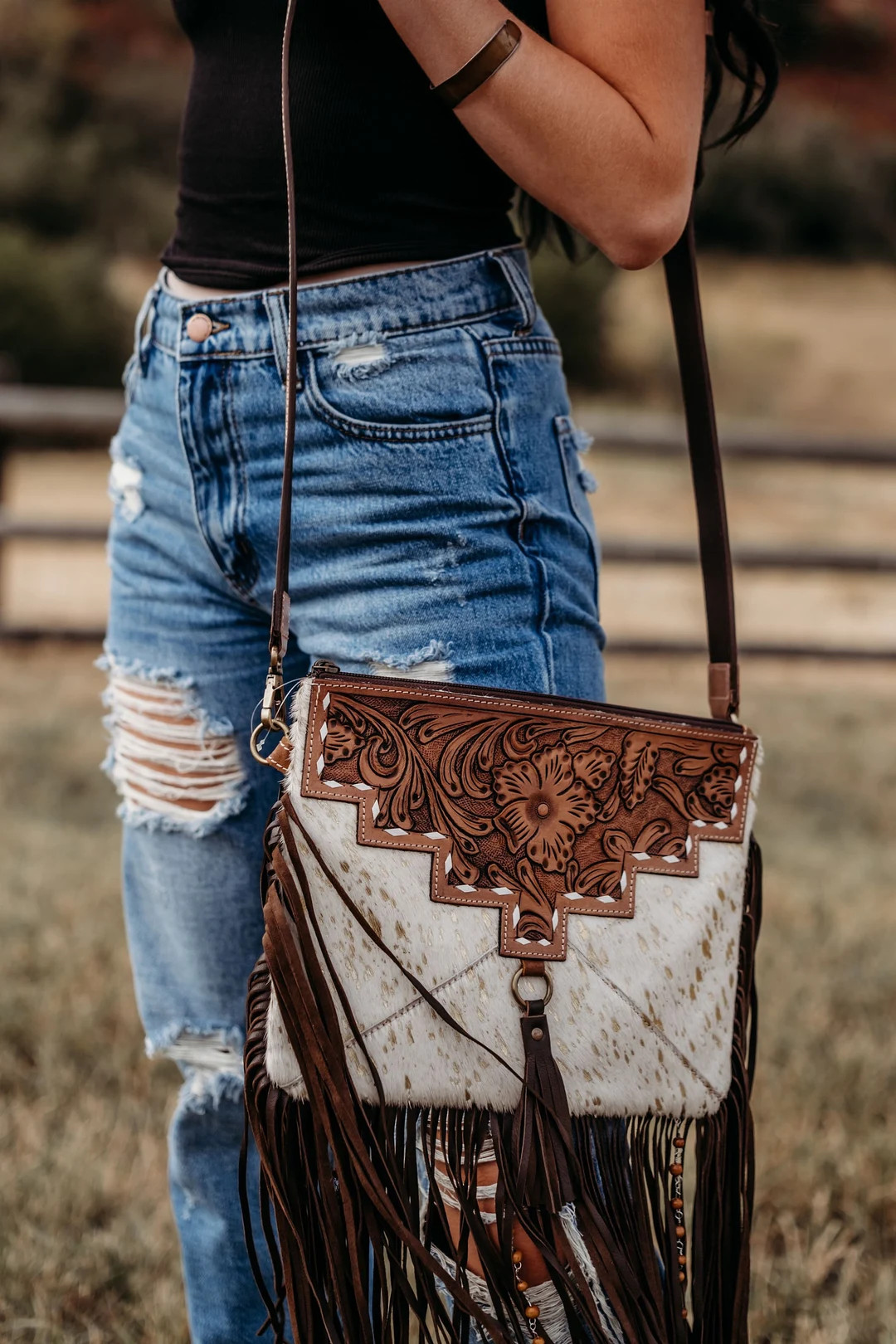 The Lancaster gold Foil/white Hyde a Haute Southern Hyde by Beth Marie Exclusive Cowhide Tooled P... | Etsy (US)