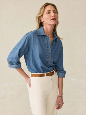 Linen Denim Oceanview Blouse - Coastal Cloud Wash | Faherty