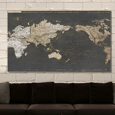 'World Map in Gold and Gray' Graphic Art Print | Wayfair North America