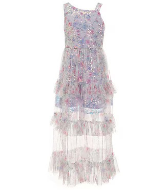 Rare Editions Big Girls Sleeveless Sequin-Embellished Floral Tiered Long Dress | Dillard's | Dillard's